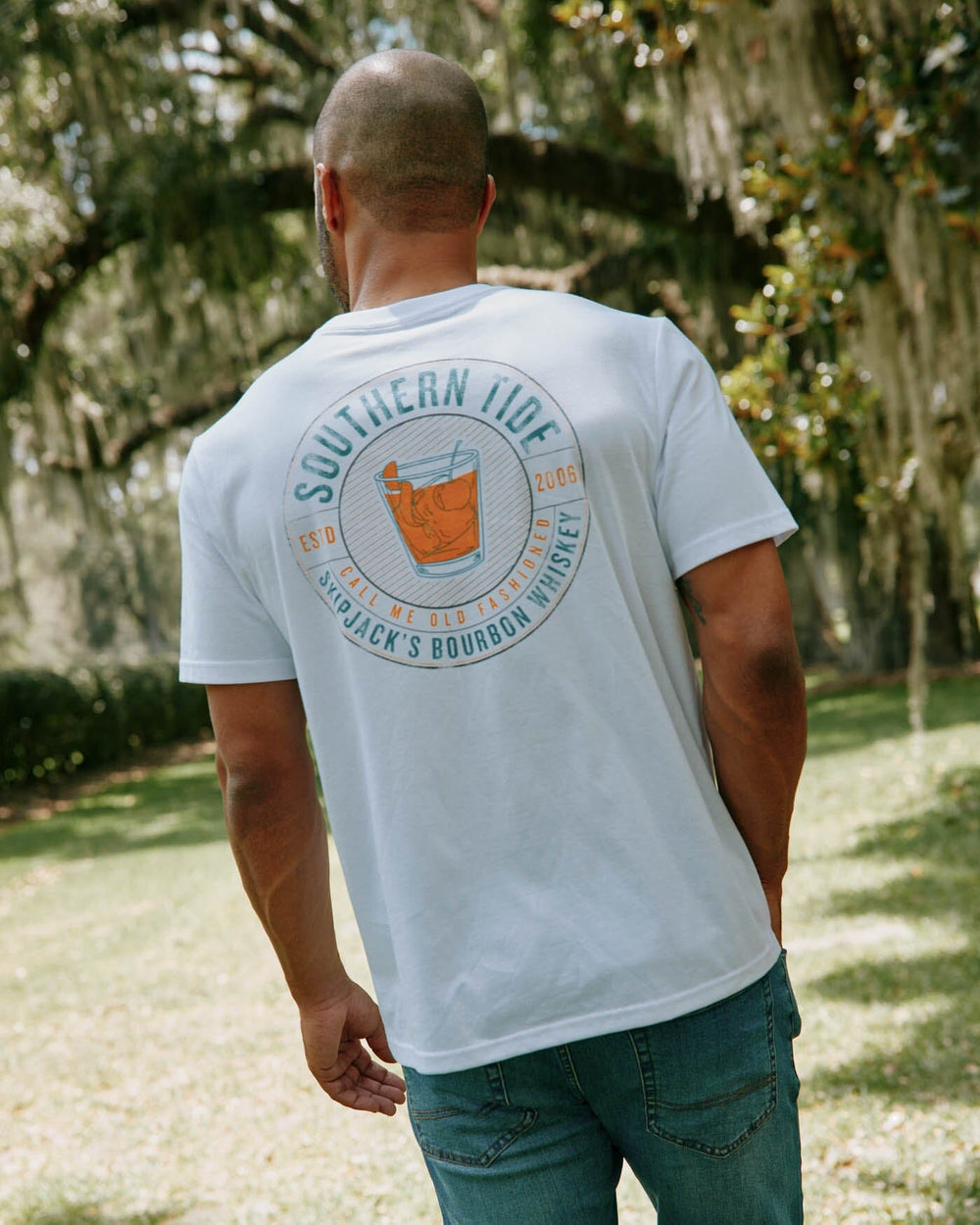 The back view of the Southern Tide Call Me Old Fashioned T-Shirt by Southern Tide - Classic White