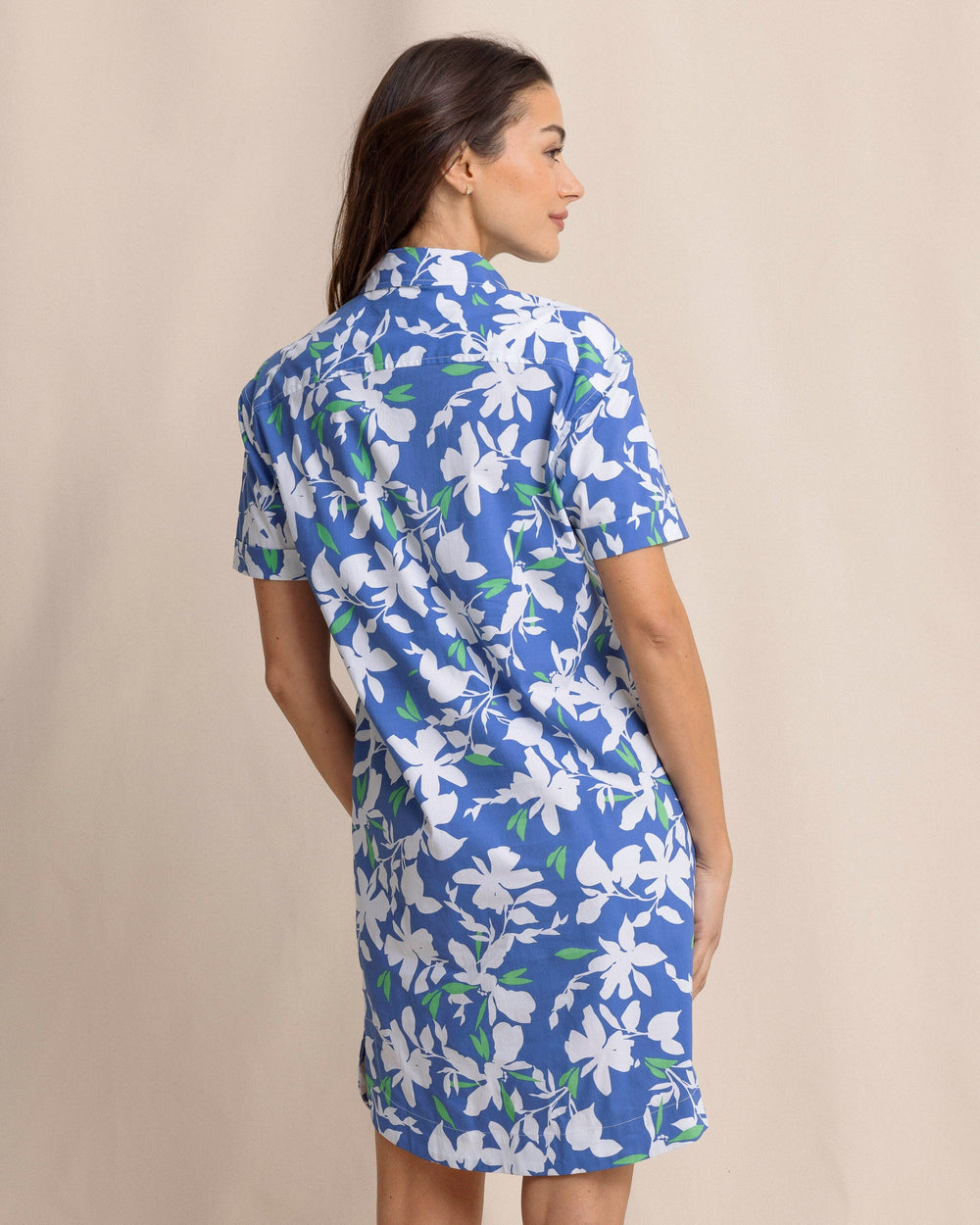 The back view of the Southern Tide Cam brrr°® Blossom Bay Printed Dress by Southern Tide - Blue Lolite