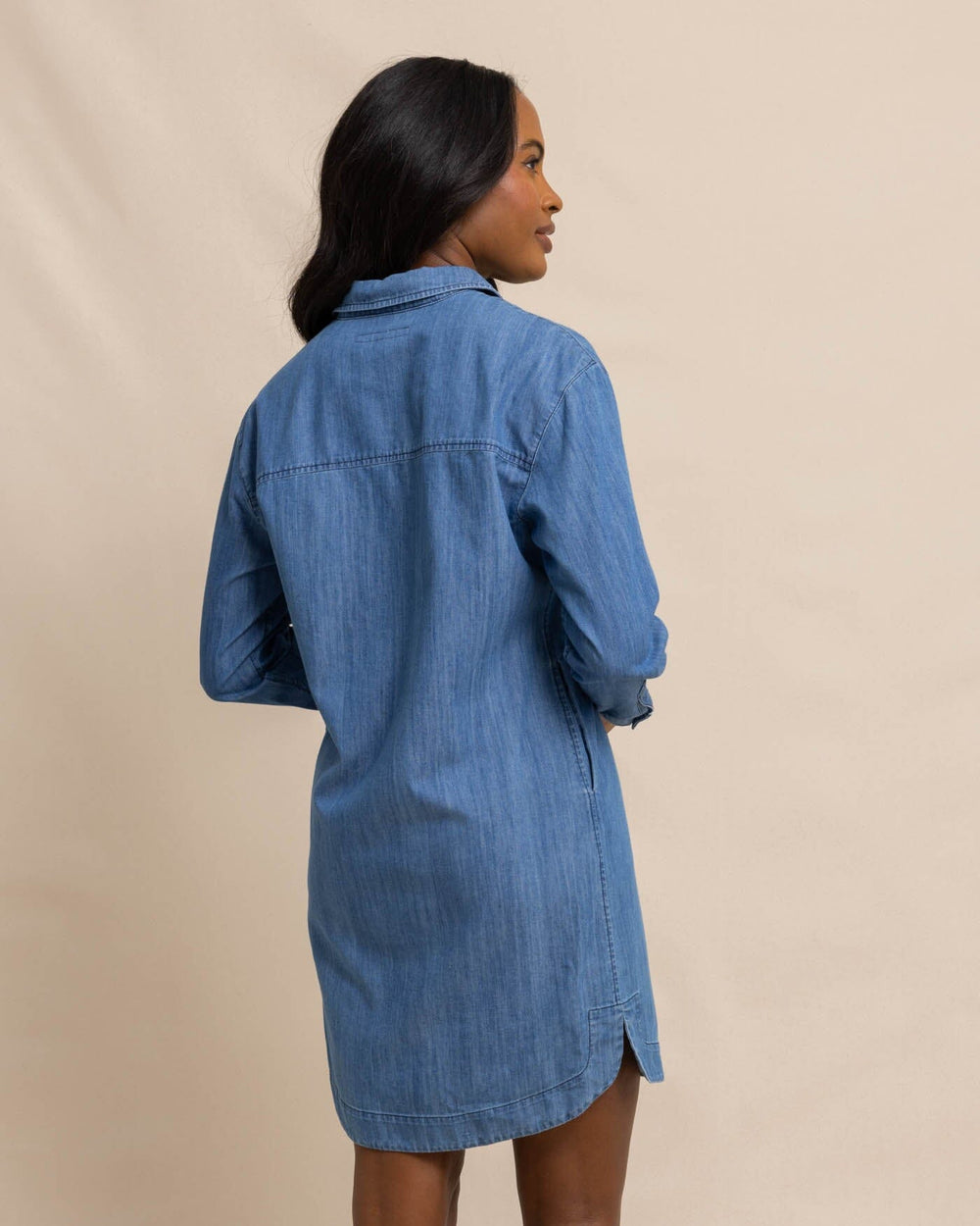 The back view of the Southern Tide Cam Denim Dress by Southern Tide - Medium Wash Indigo