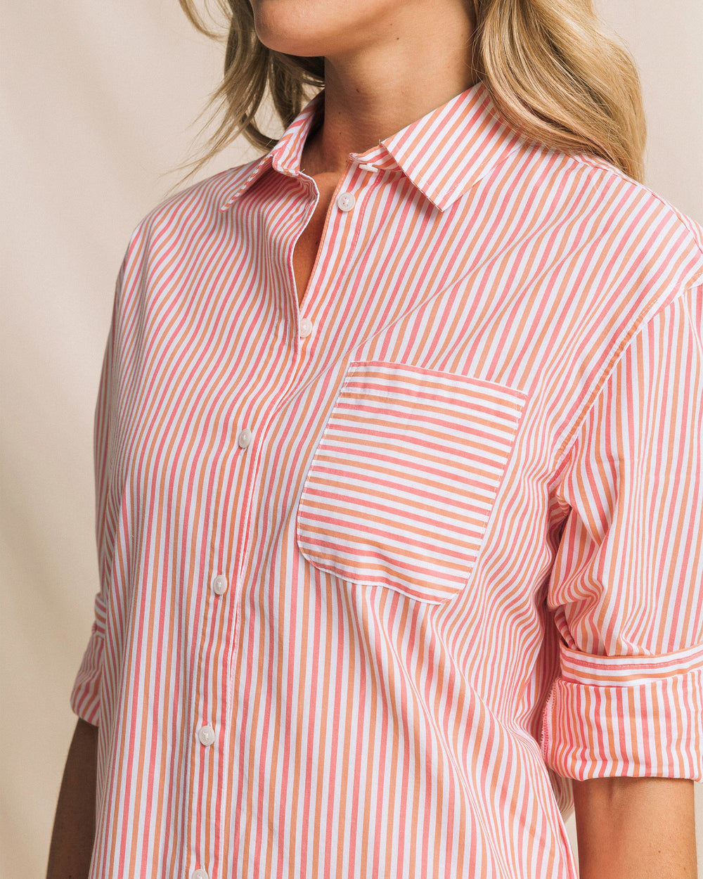 Women's Cam Stripe Poplin Dress - Peaches N' Cream