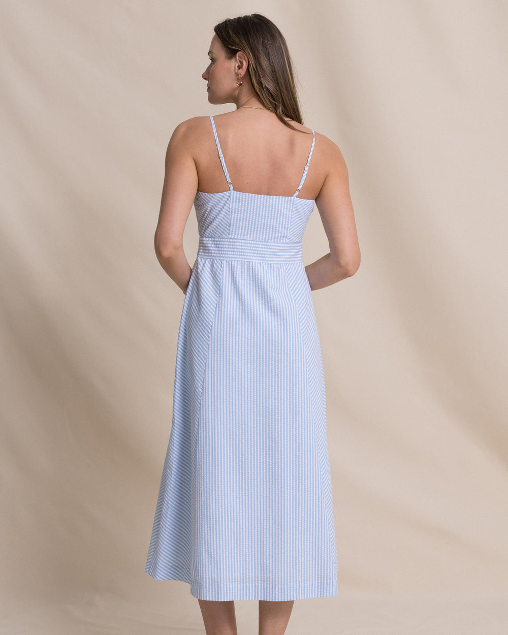 The back view of the Southern Tide Cami Seersucker Dress by Southern Tide - Ocean Channel