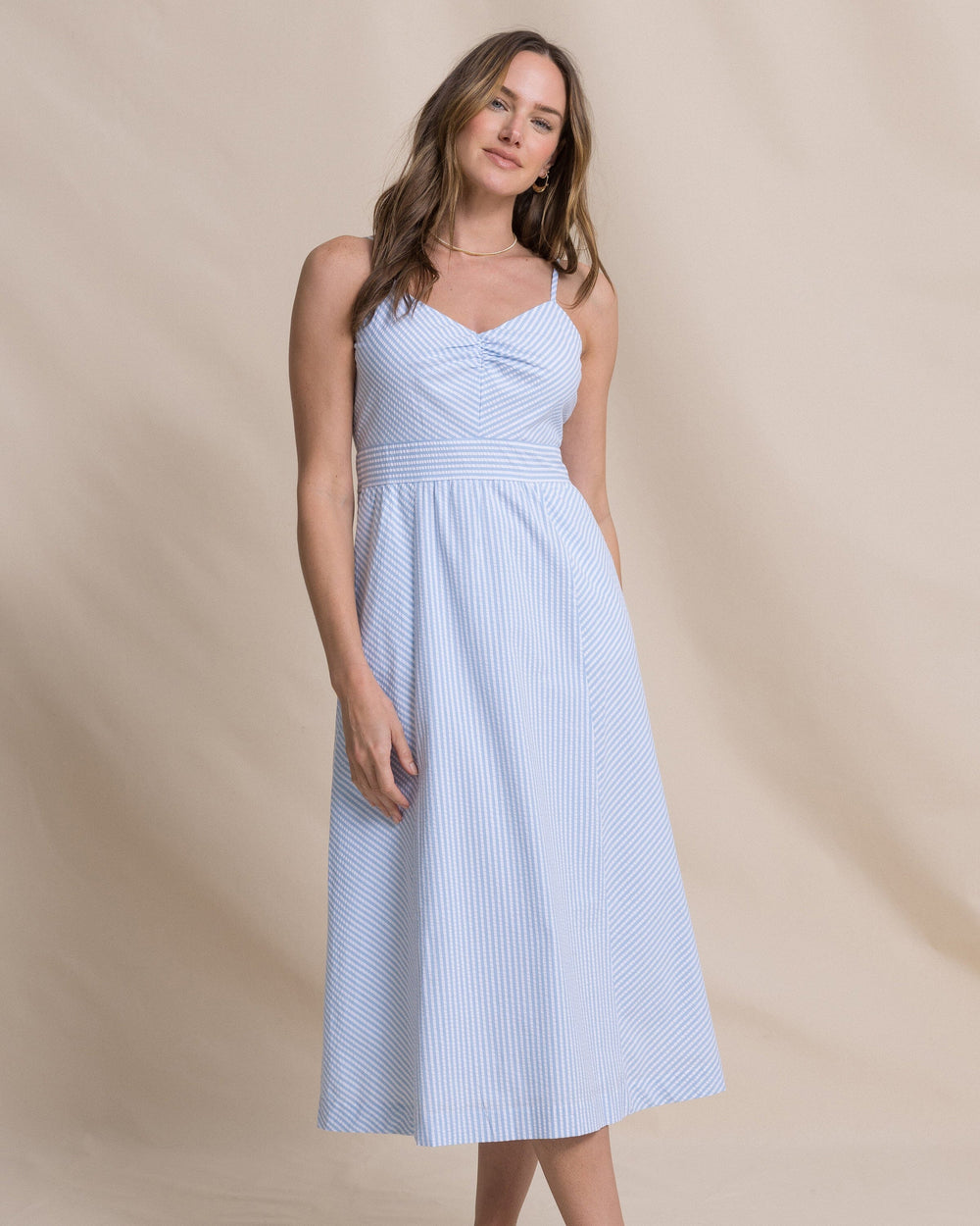 The front view of the Southern Tide Cami Seersucker Dress by Southern Tide - Ocean Channel