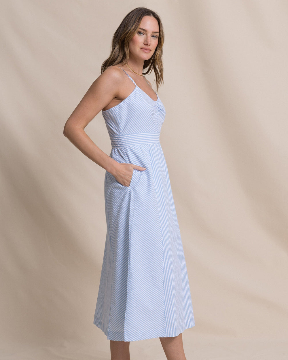 The side view of the Southern Tide Cami Seersucker Dress by Southern Tide - Ocean Channel