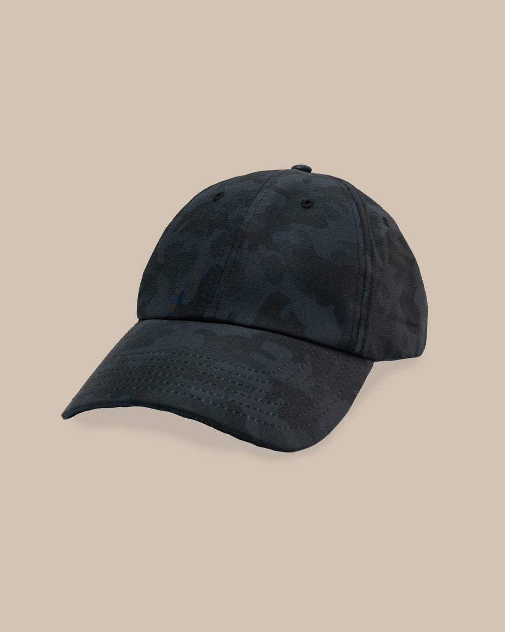 The front view of the Southern Tide Camo Printed Performance Hat by Southern Tide - Caviar Black