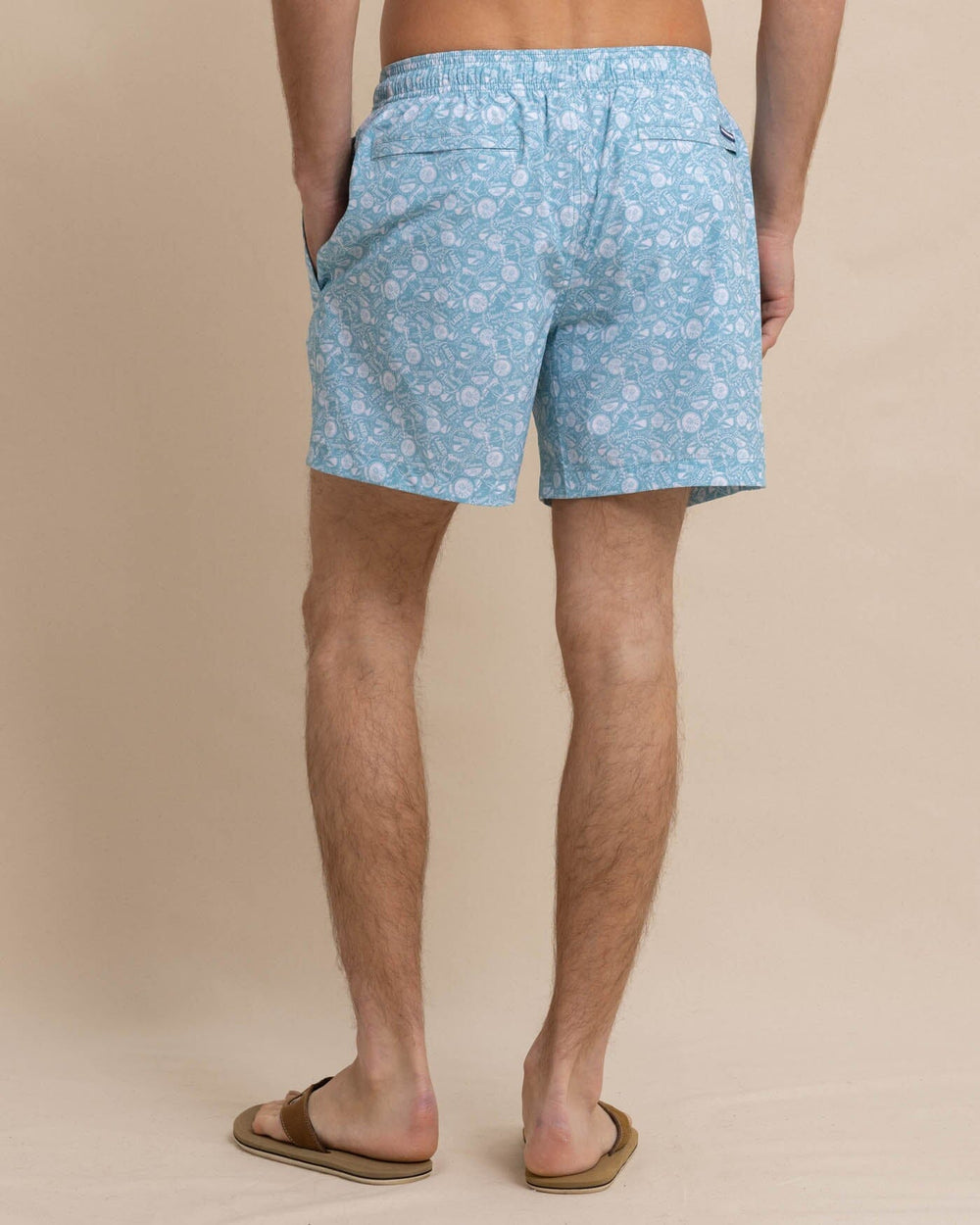 The back view of the Southern Tide Caps Off Swim Trunk by Southern Tide - Marine Blue