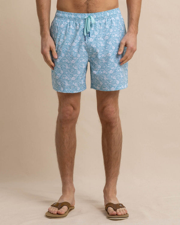 The front view of the Southern Tide Caps Off Swim Trunk by Southern Tide - Marine Blue