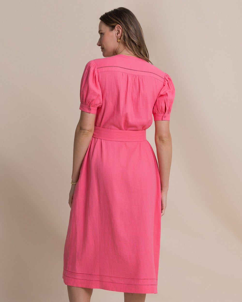 The back view of the Southern Tide Carmella Midi Dress by Southern Tide - Island Pink