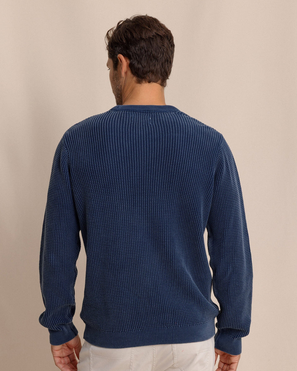 The back view of the Southern Tide Carrington Garment Dyed Crew Sweater by Southern Tide - Dress Blue