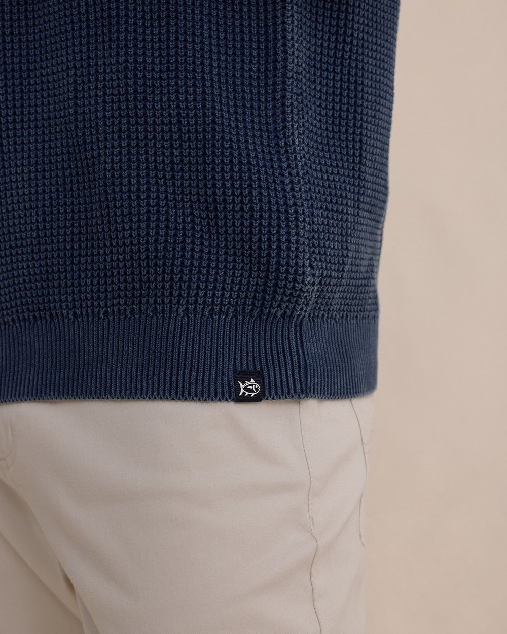 The detail view of the Southern Tide Carrington Garment Dyed Crew Sweater by Southern Tide - Dress Blue