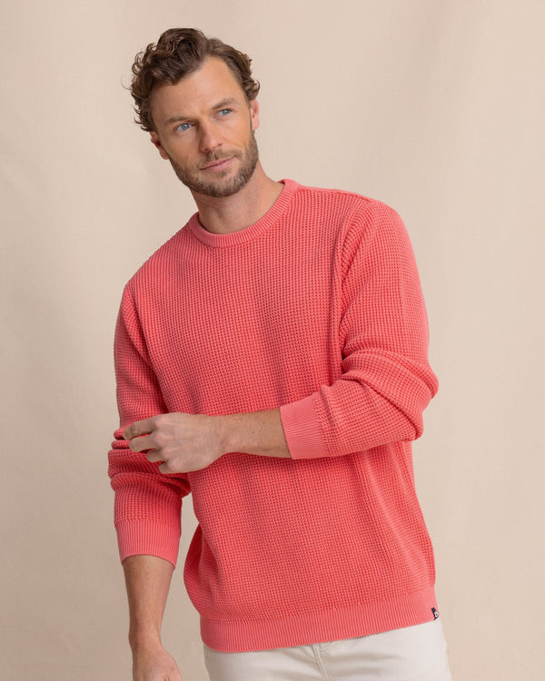 The front view of the Southern Tide Carrington Garment Dyed Crew Sweater by Southern Tide - Snapper