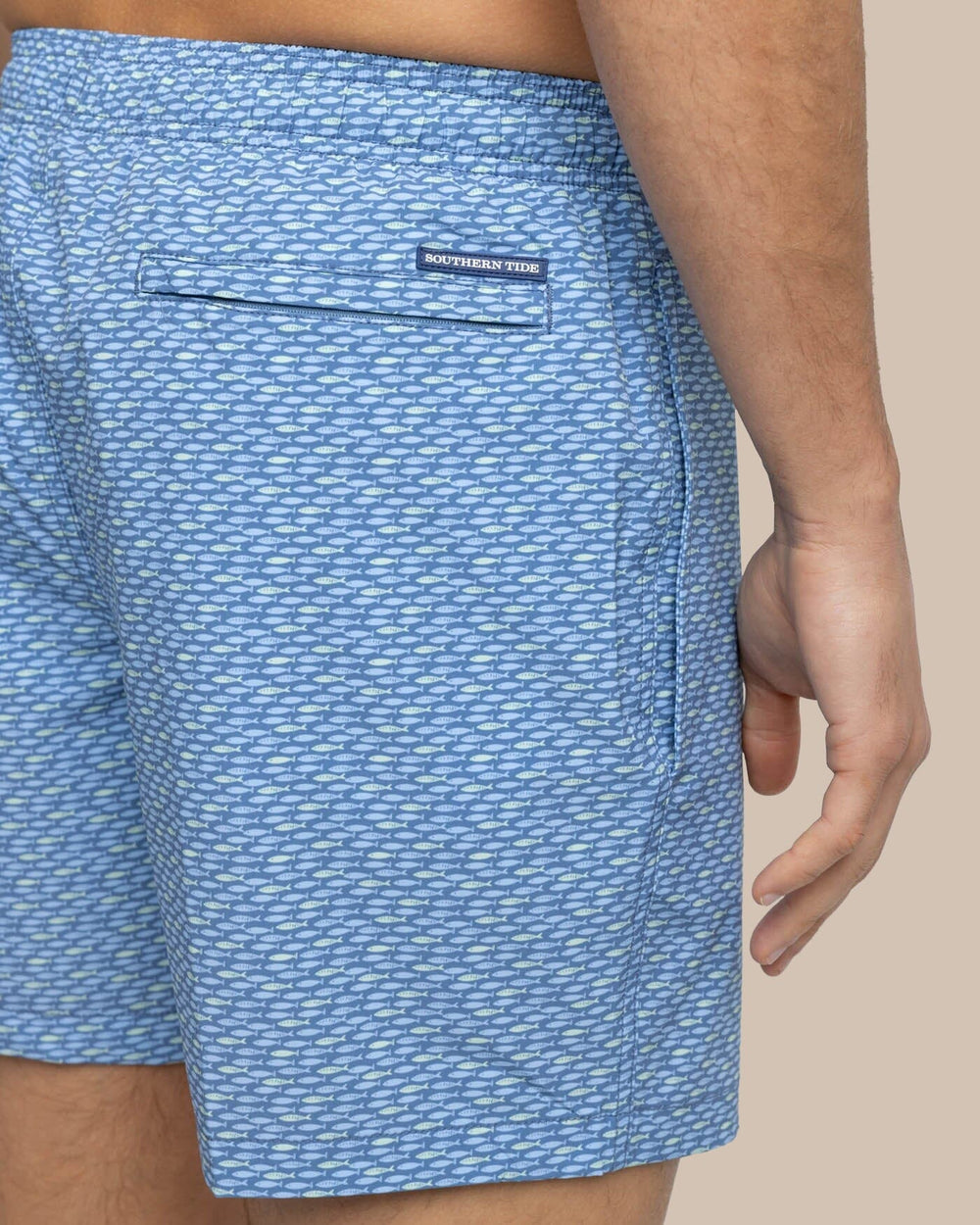 The detail view of the Southern Tide Casual Water Swim Trunk by Southern Tide - Coronet Blue