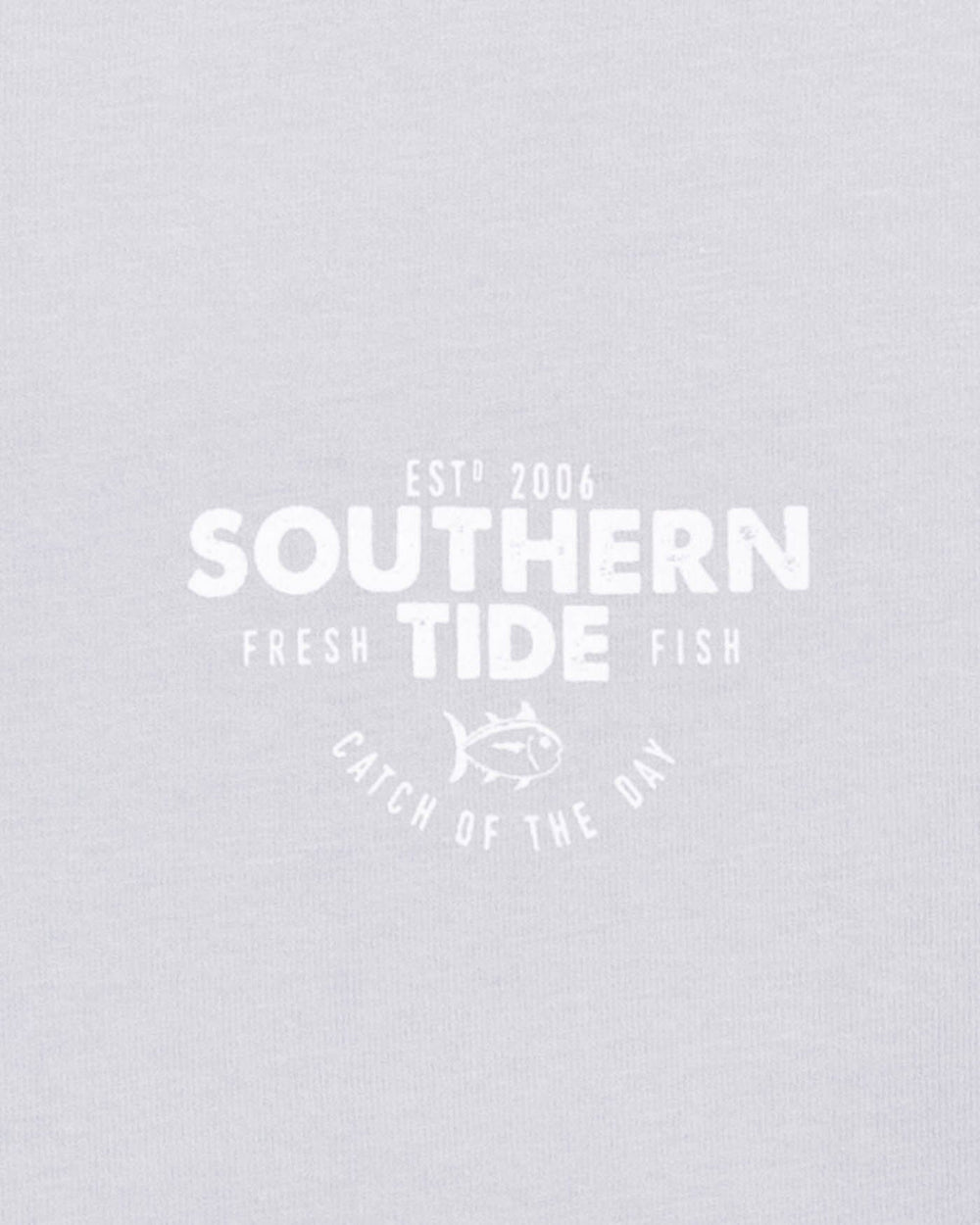 The detail view of the Southern Tide Catch of The Day Long Sleeve T-Shirt by Southern Tide - Platinum Grey