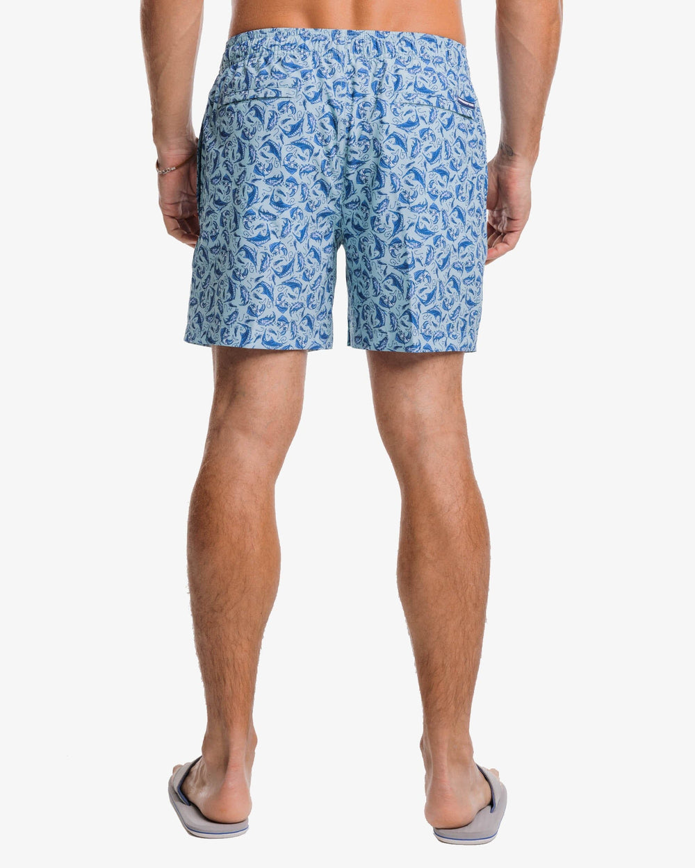 The back view of the Southern Tide Catch You Later Swim Trunk by Southern Tide - Turquoise Sea