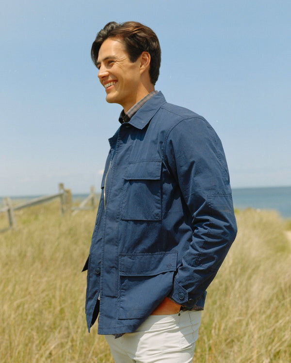 The lifestyle view of the Southern Tide Cedarbrook Field Jacket by Southern Tide - Dress Blue