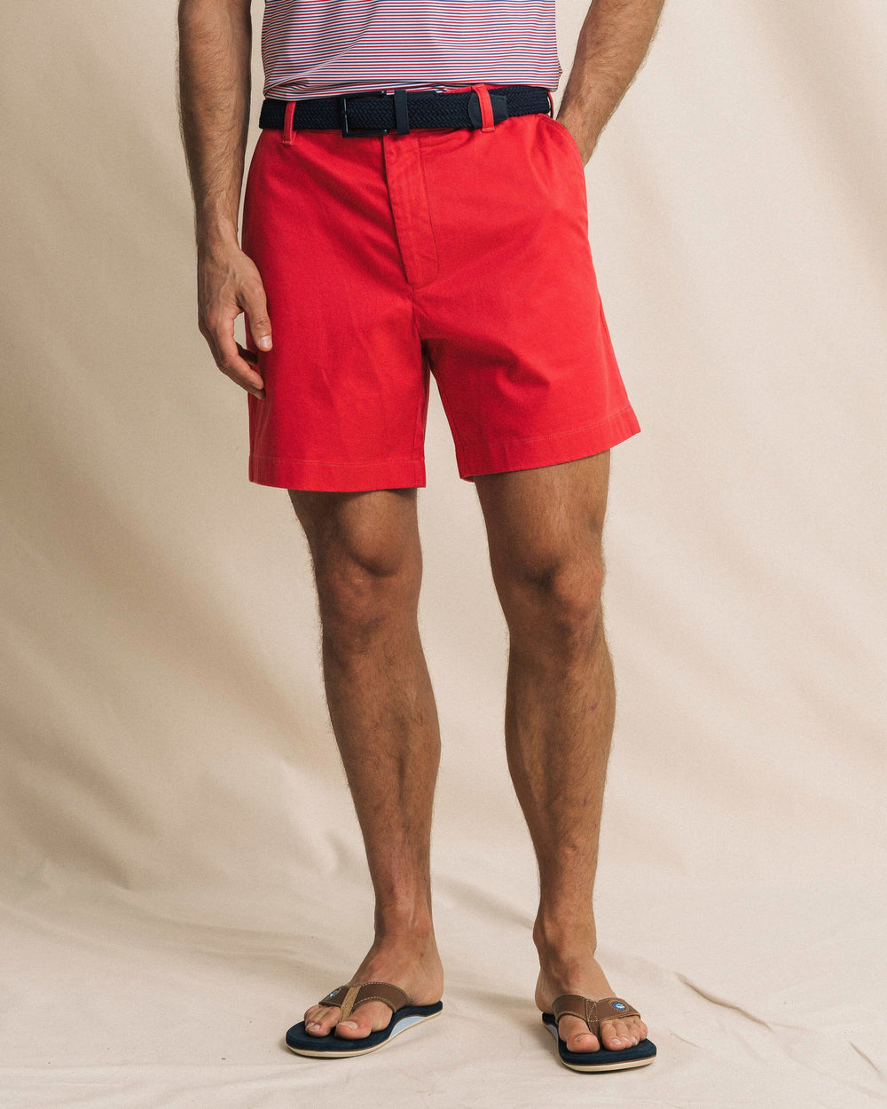 The front view of the Southern Tide Channel Marker 7" Stretch Chino Short by Southern Tide - Claret Red