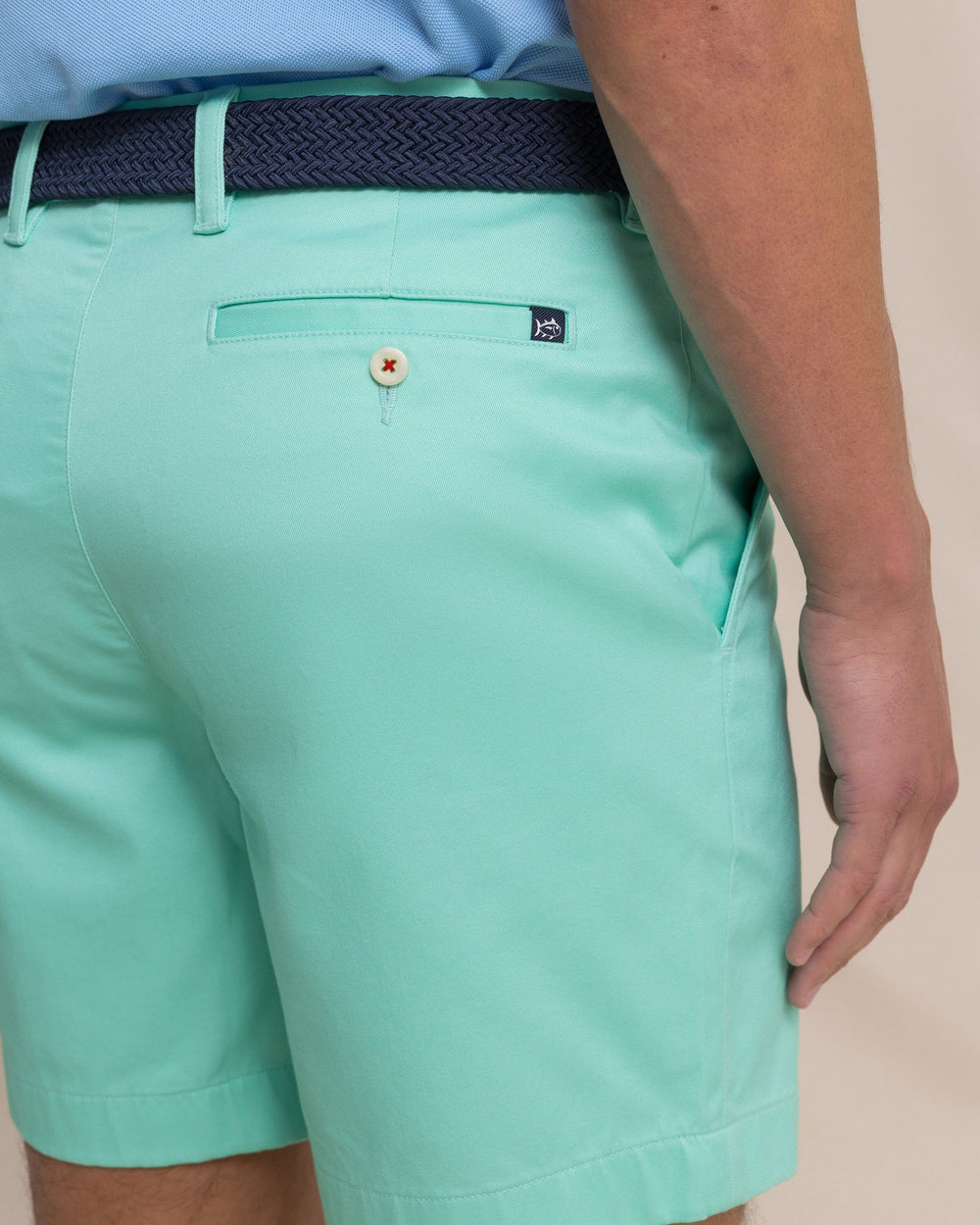 The detail view of the Southern Tide Channel Marker 7" Stretch Chino Short by Southern Tide - Gulf Shores