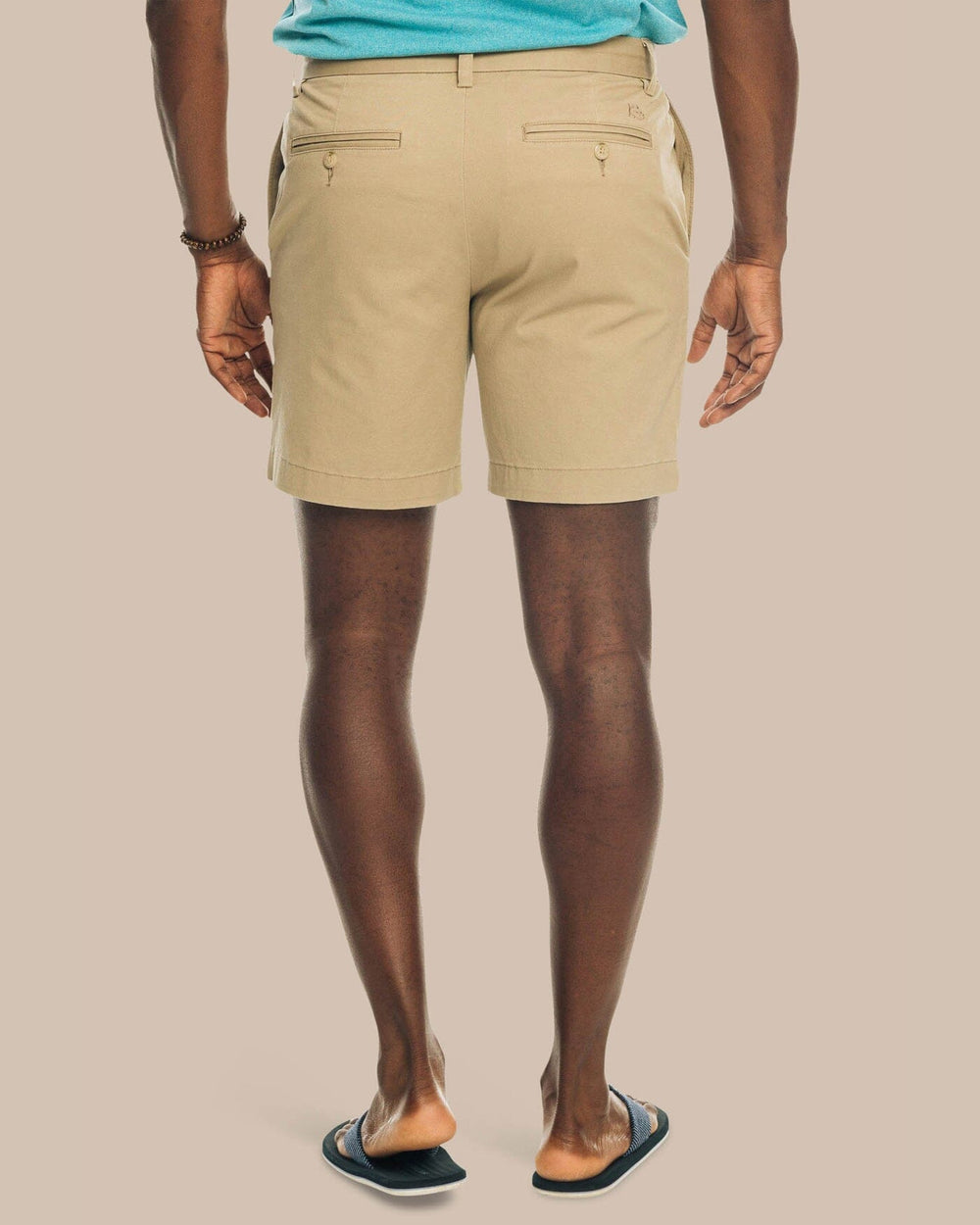 The back view of the Men's New Channel Marker 9 Inch Short by Southern Tide - Sandstone Khaki