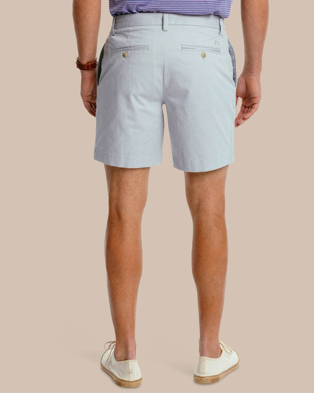 The back view of the Men's New Channel Marker 9 Inch Short by Southern Tide - Seagull Grey
