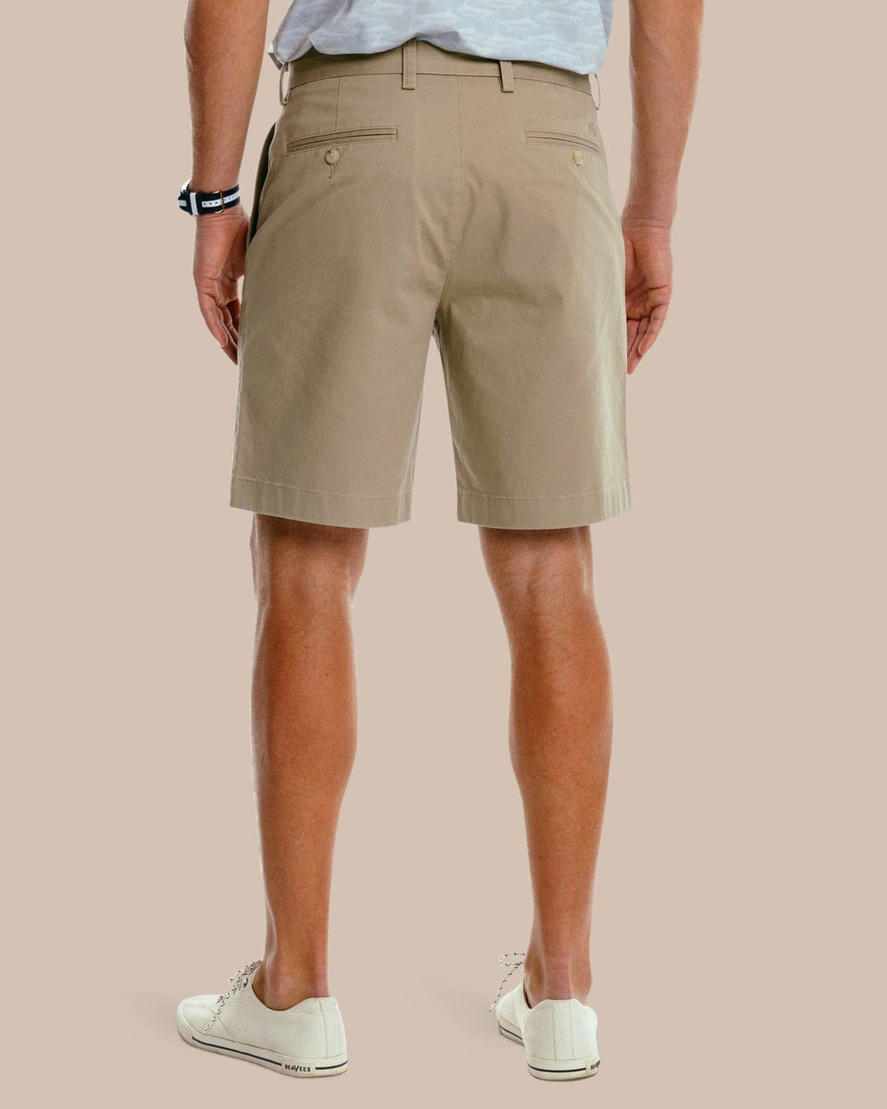 The back view of the Men's New Channel Marker 9 Inch Short by Southern Tide - Sandstone Khaki