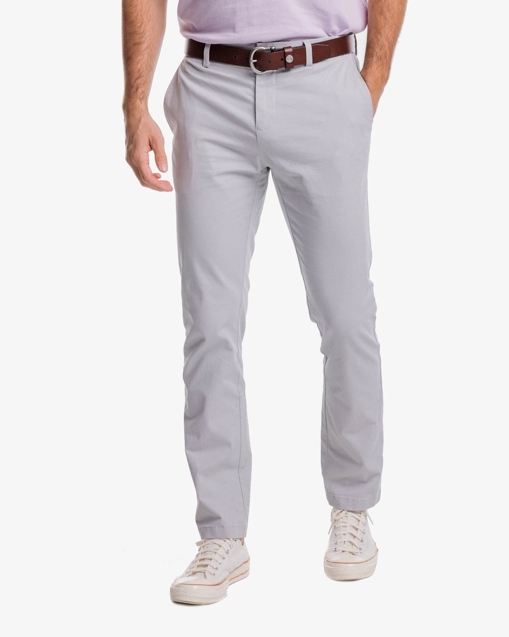 The front view of the Southern Tide Channel Marker Chino Pant by Southern Tide - Seagull Grey