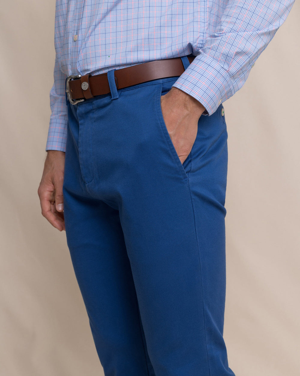 The detail view of the Southern Tide Channel Marker Stretch Chino Pant by Southern Tide - Nautical Blue
