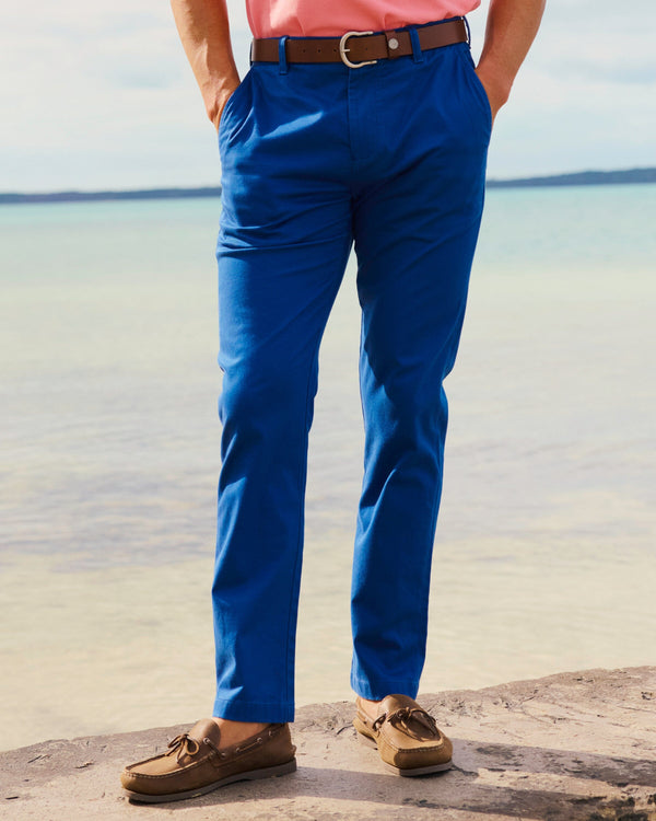 The lifestyle view of the Southern Tide Channel Marker Stretch Chino Pant by Southern Tide - Nautical Blue