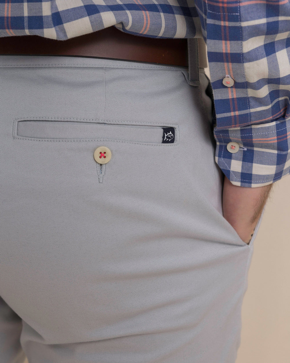 The detail view of the Southern Tide Channel Marker Stretch Chino Pant by Southern Tide - Seagull Grey