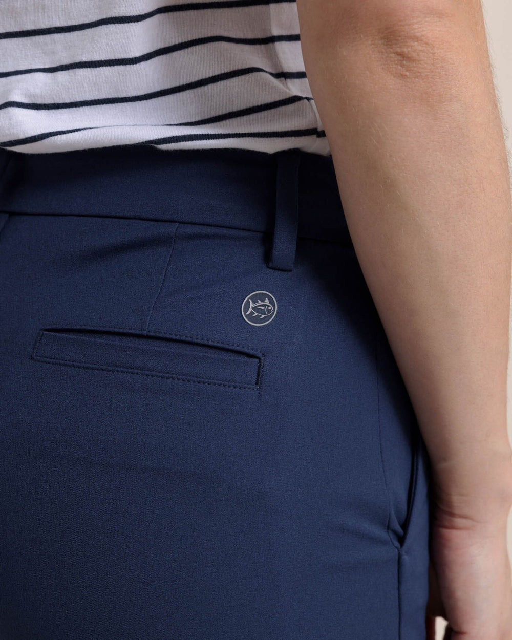 The detail view of the Southern Tide Chapel Performance Pant by Southern Tide - Dress Blue