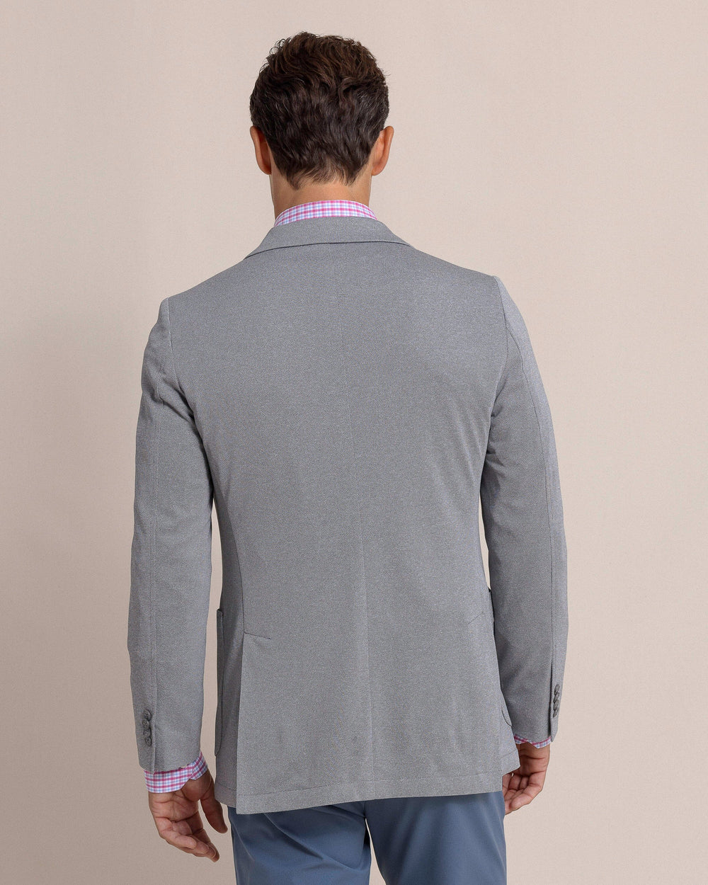 The back view of the Southern Tide Charleston Blazer by Southern Tide - Heather Steel Grey