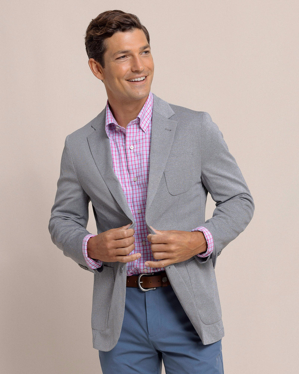 The side view of the Southern Tide Charleston Blazer by Southern Tide - Heather Steel Grey