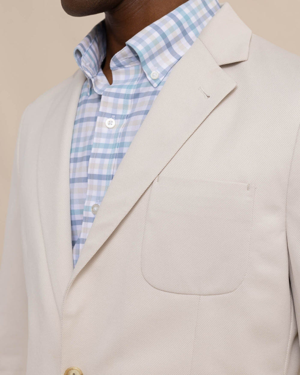 The detail view of the Southern Tide charleston-navy-blazer by Southern Tide - Perfectly Pale Khaki