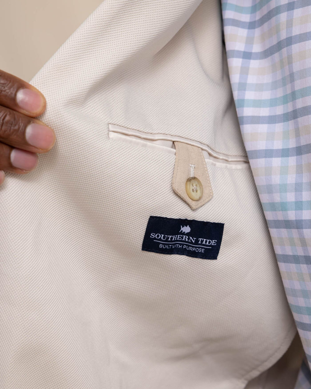 The detail view of the Southern Tide charleston-navy-blazer by Southern Tide - Perfectly Pale Khaki