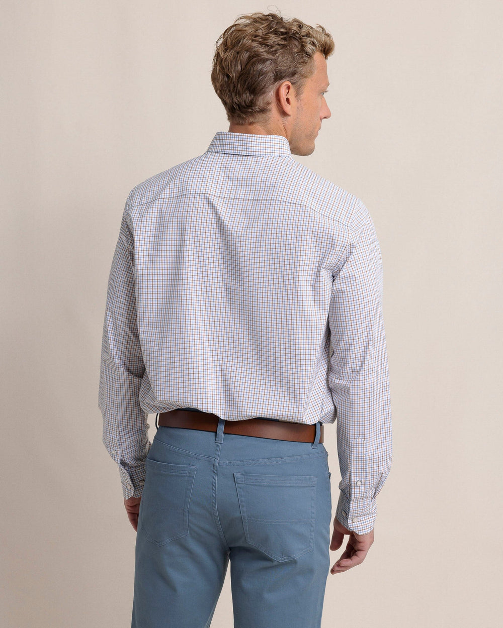 The back view of the Southern Tide Charleston Summerton Plaid Sport Shirt by Southern Tide - Ash Blue