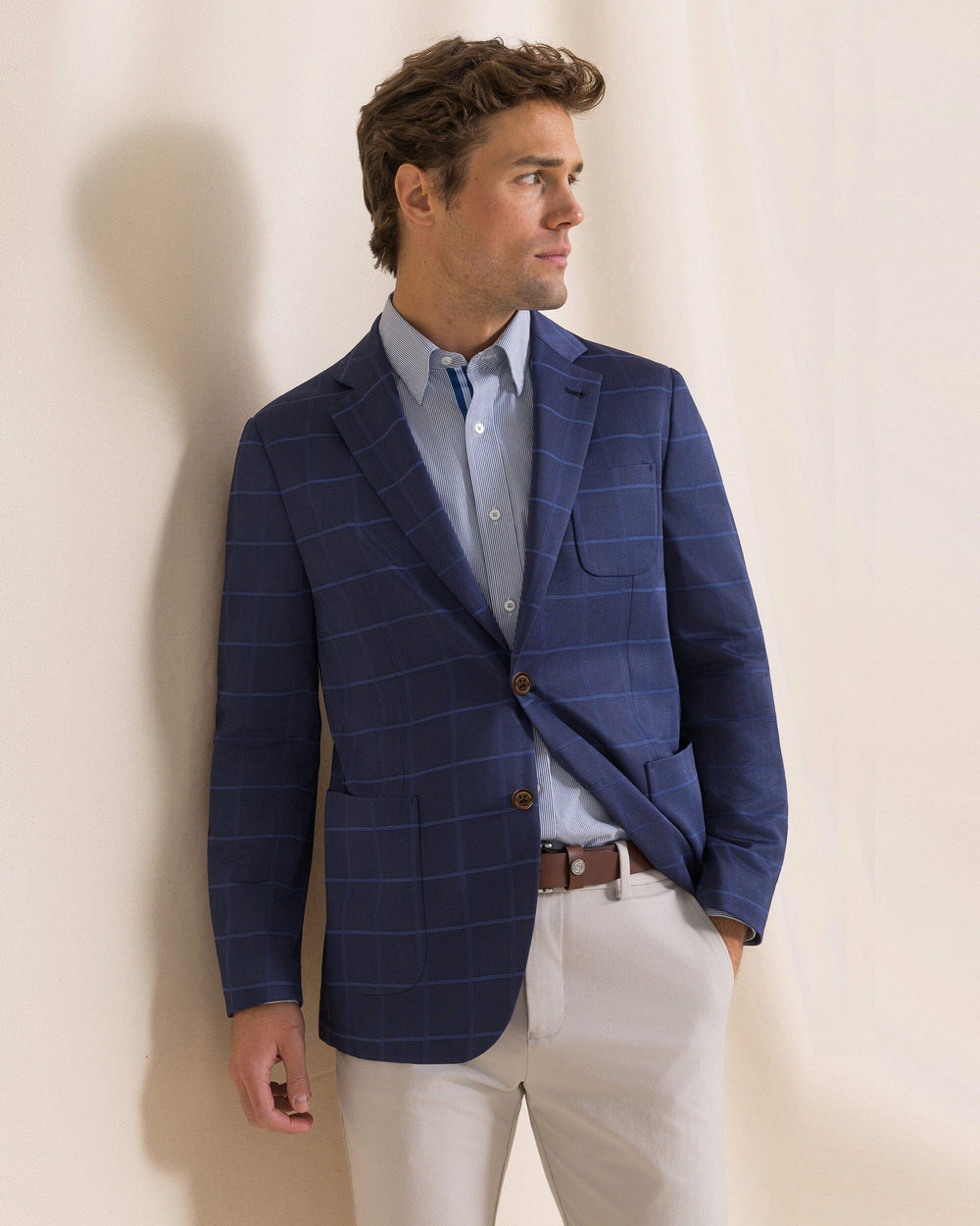 The front view of the Southern Tide Charleston Windowpane Blazer by Southern Tide - Nautical Blue