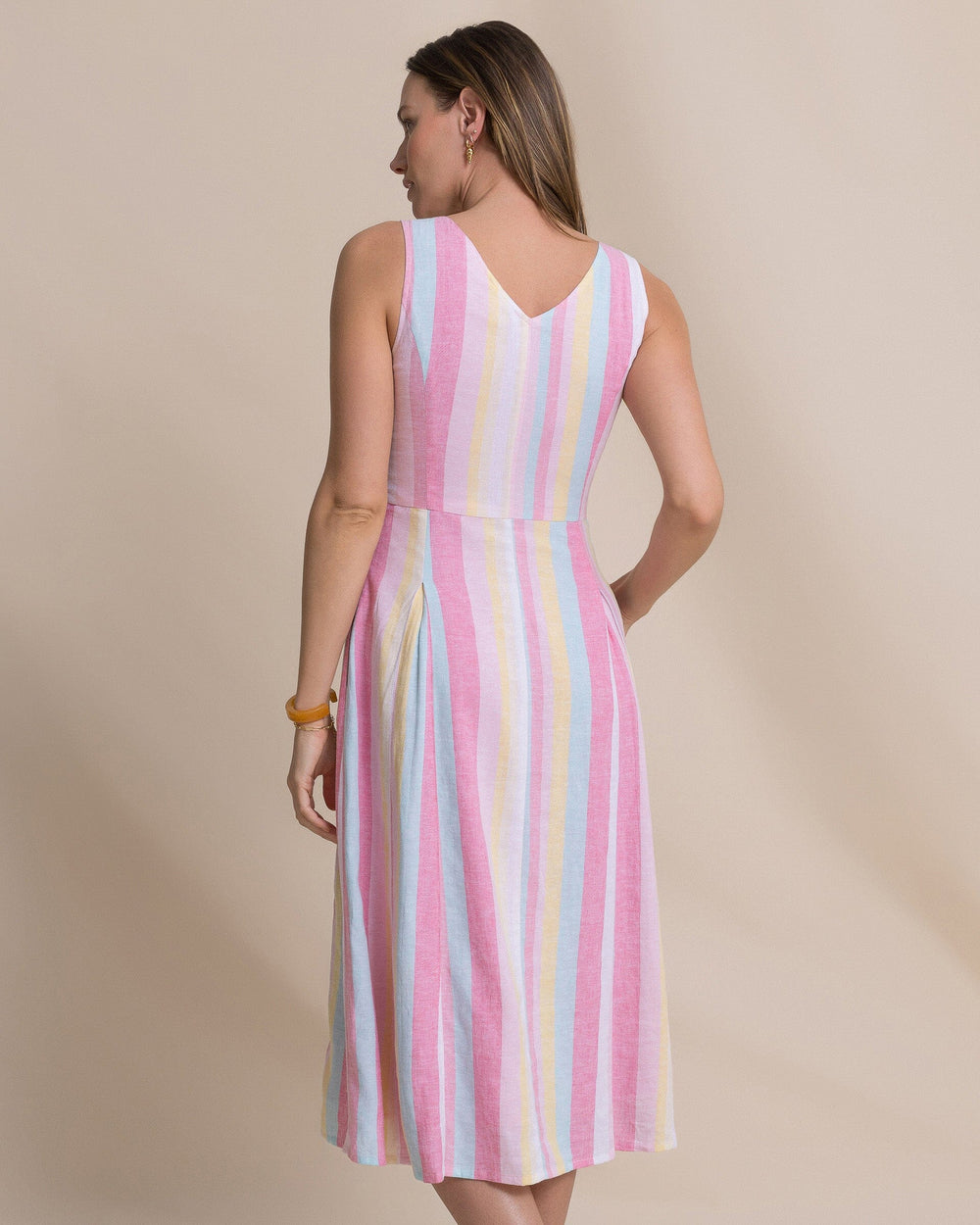 The back view of the Southern Tide Charmaine Gored Midi Dress by Southern Tide - Island Pink