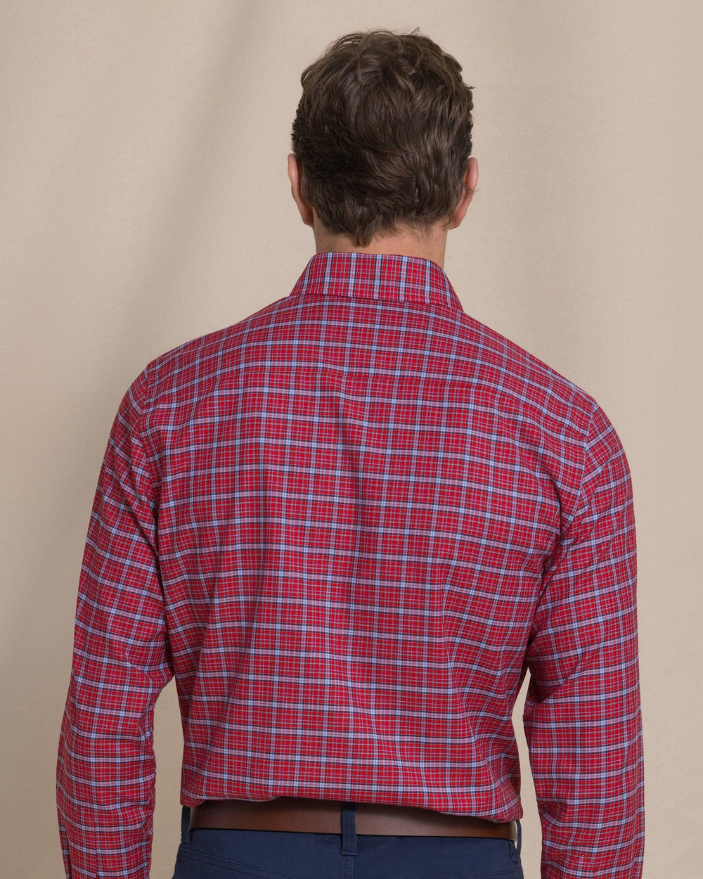 The back view of the Southern Tide Chimney Creek Skipjack Sport Shirt by Southern Tide - Salsa Red