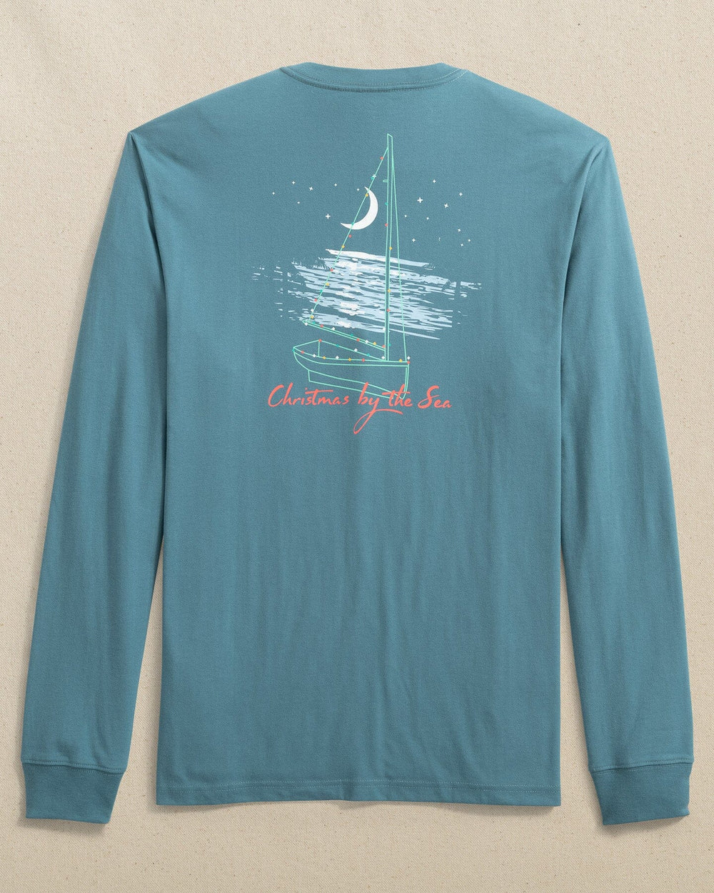 The back view of the Southern Tide Christmas by the Sea Long Sleeve T-Shirt by Southern Tide - Sea Blue