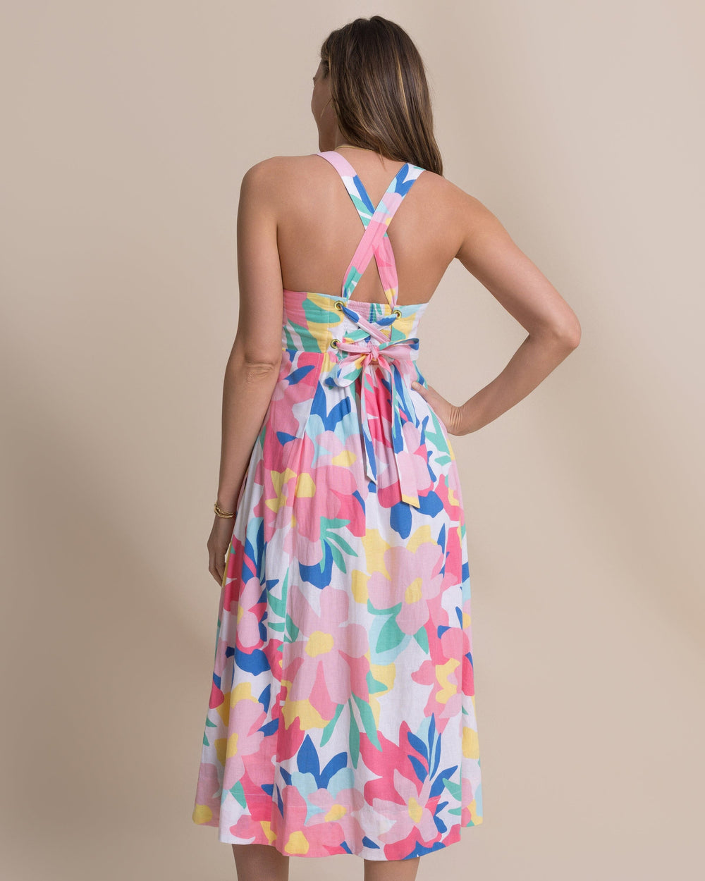 The back view of the Southern Tide Cinzia Printed Cross Strap Dress by Southern Tide - Classic White