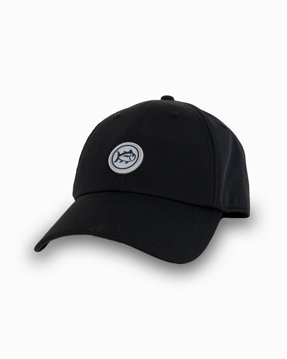 The front view of the Southern Tide Circle Skipjack Patch Performance Hat by Southern Tide - Caviar Black