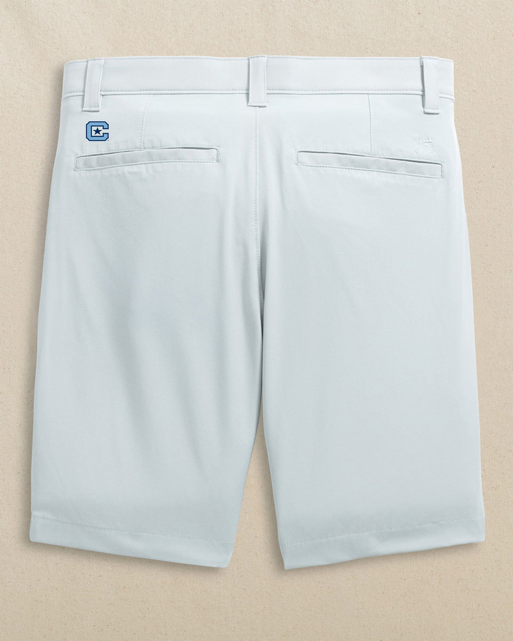 The back view of the Southern Tide Citadel Bulldogs Birdie 8" Coastal Breeze® Performance Short by Southern Tide - Seagull Grey