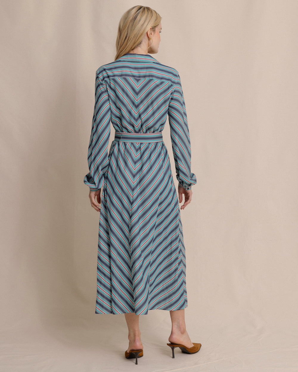 The back view of the Southern Tide Clarissa Stripe Maxi Dress by Southern Tide - Dress Blue