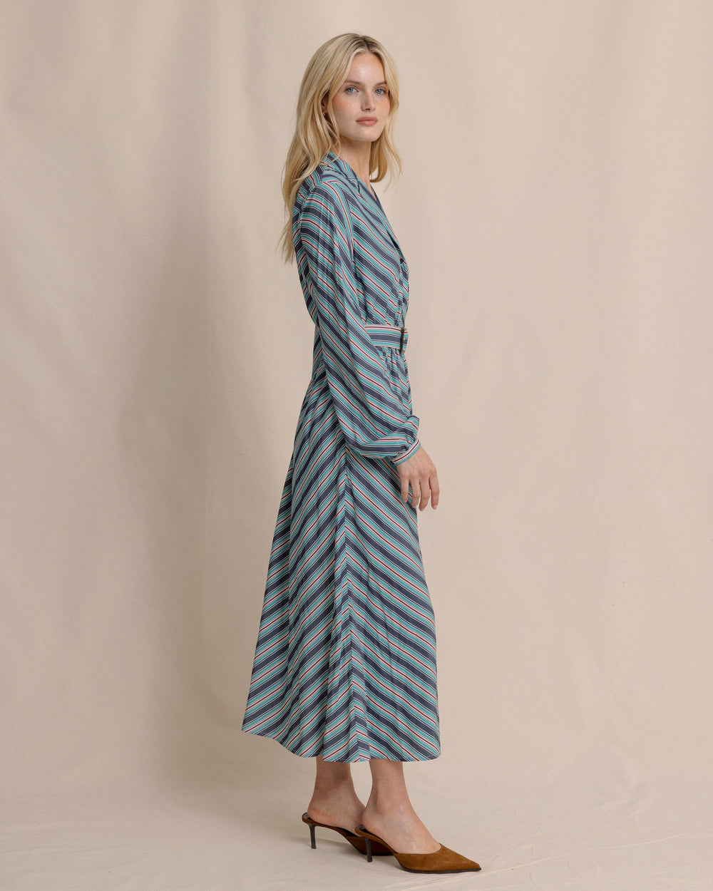 The side view of the Southern Tide Clarissa Stripe Maxi Dress by Southern Tide - Dress Blue