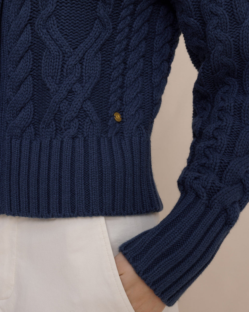 The detail view of the Southern Tide Clarke Cable Knit Cardigan by Southern Tide - Dress Blue
