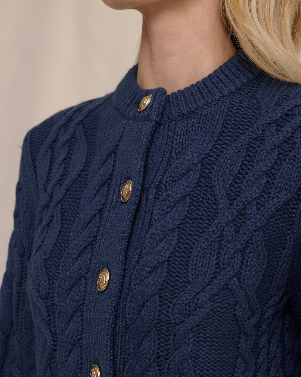 The detail view of the Southern Tide Clarke Cable Knit Cardigan by Southern Tide - Dress Blue