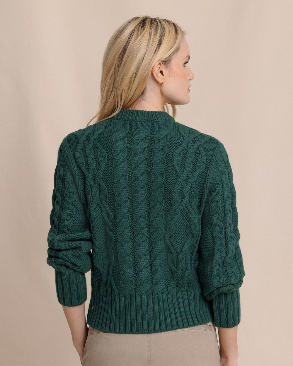 The back view of the Southern Tide Clarke Cable Knit Cardigan by Southern Tide - Salt Meadow