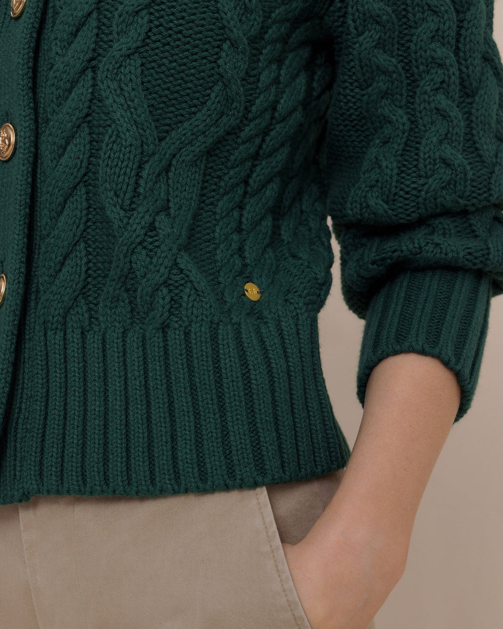 The detail view of the Southern Tide Clarke Cable Knit Cardigan by Southern Tide - Salt Meadow