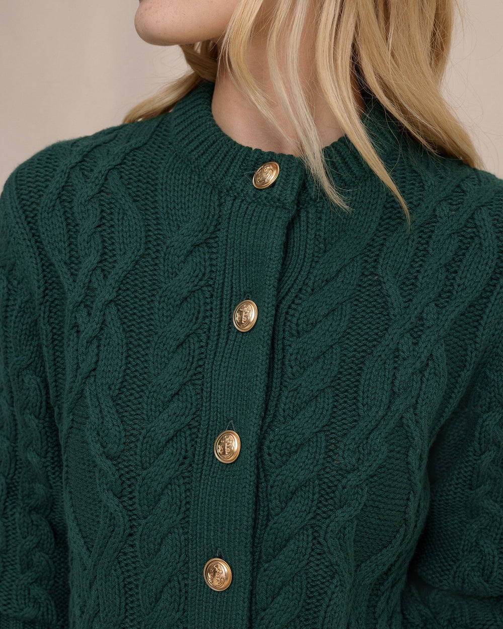 The detail view of the Southern Tide Clarke Cable Knit Cardigan by Southern Tide - Salt Meadow