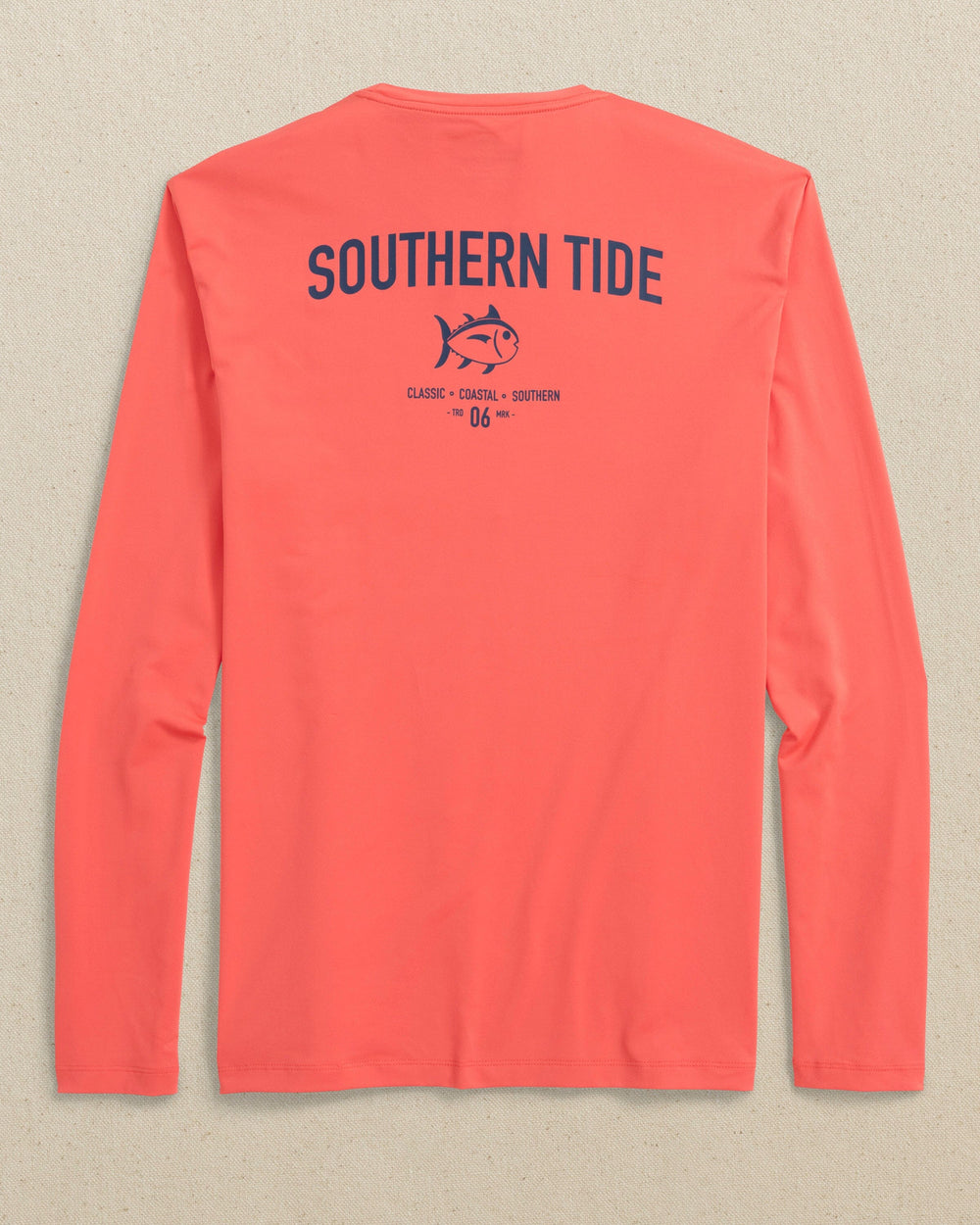 The back view of the Southern Tide Classic and Coastal Long Sleeve Performance T-Shirt by Southern Tide - Sunset Coral