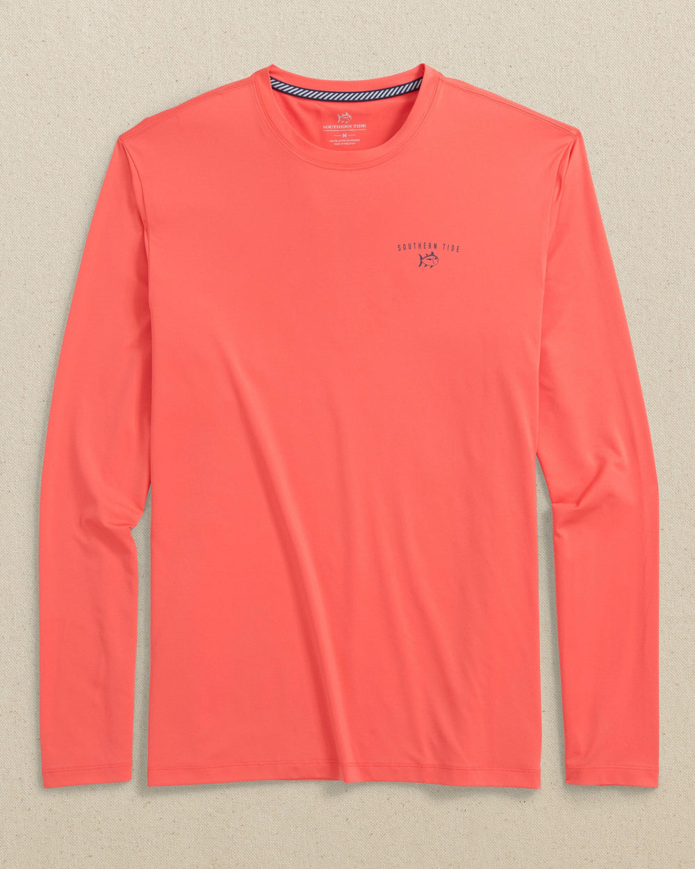 The front view of the Southern Tide Classic and Coastal Long Sleeve Performance T-Shirt by Southern Tide - Sunset Coral