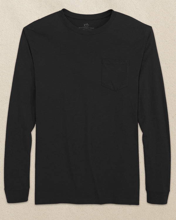 The front view of the Southern Tide Classic Long Sleeve Pocket T-Shirt in Black by Southern Tide - Black